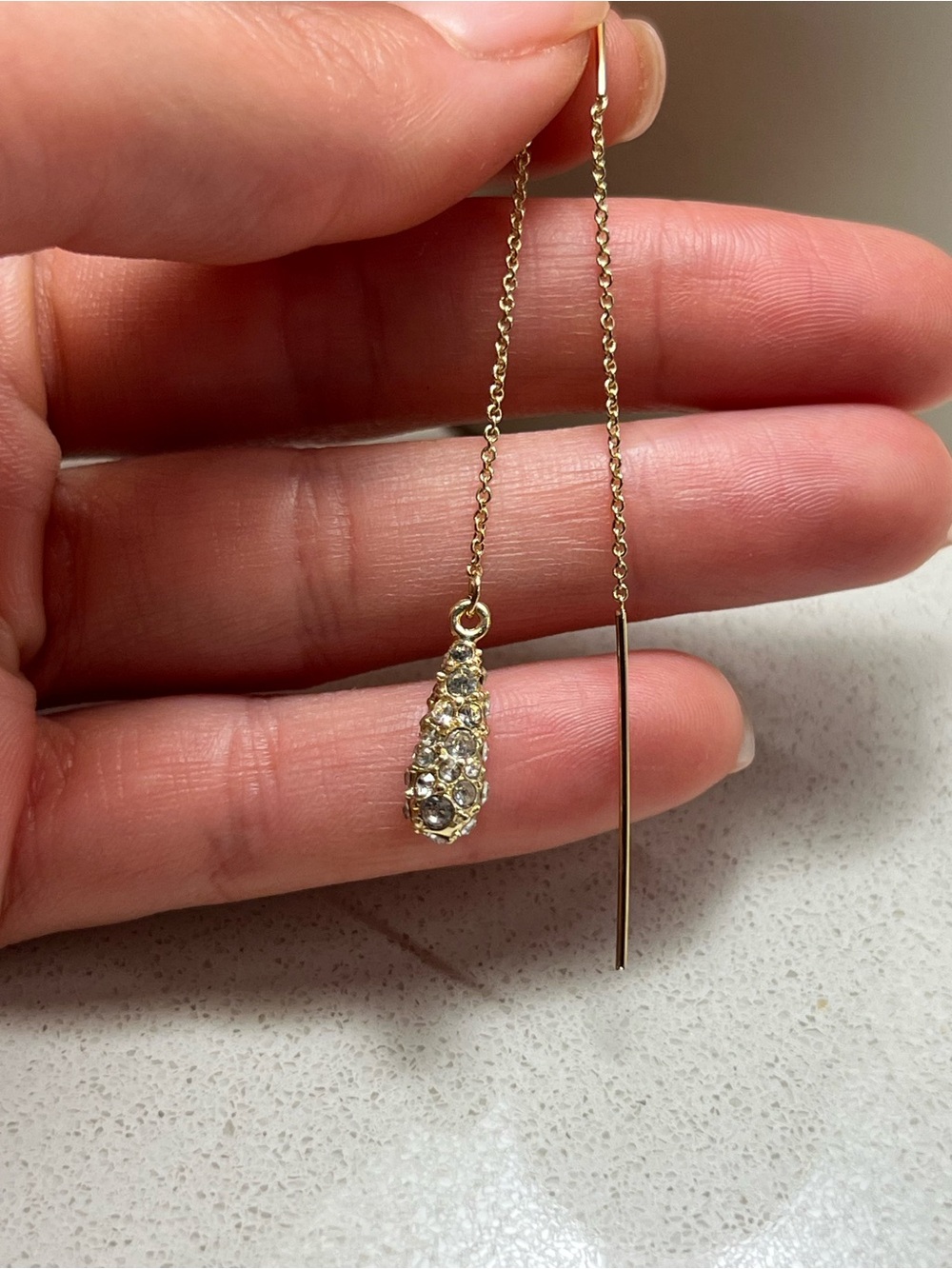 Single earring - Gold Teardrop Crystal Threader Earrings - Elegant Sparkle